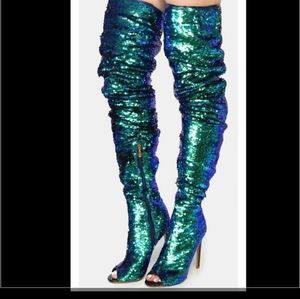 sequin knee high boots